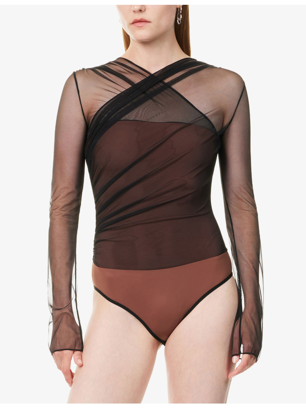 Draped Long-Sleeves Stretch-Wove Bodysuit - 3