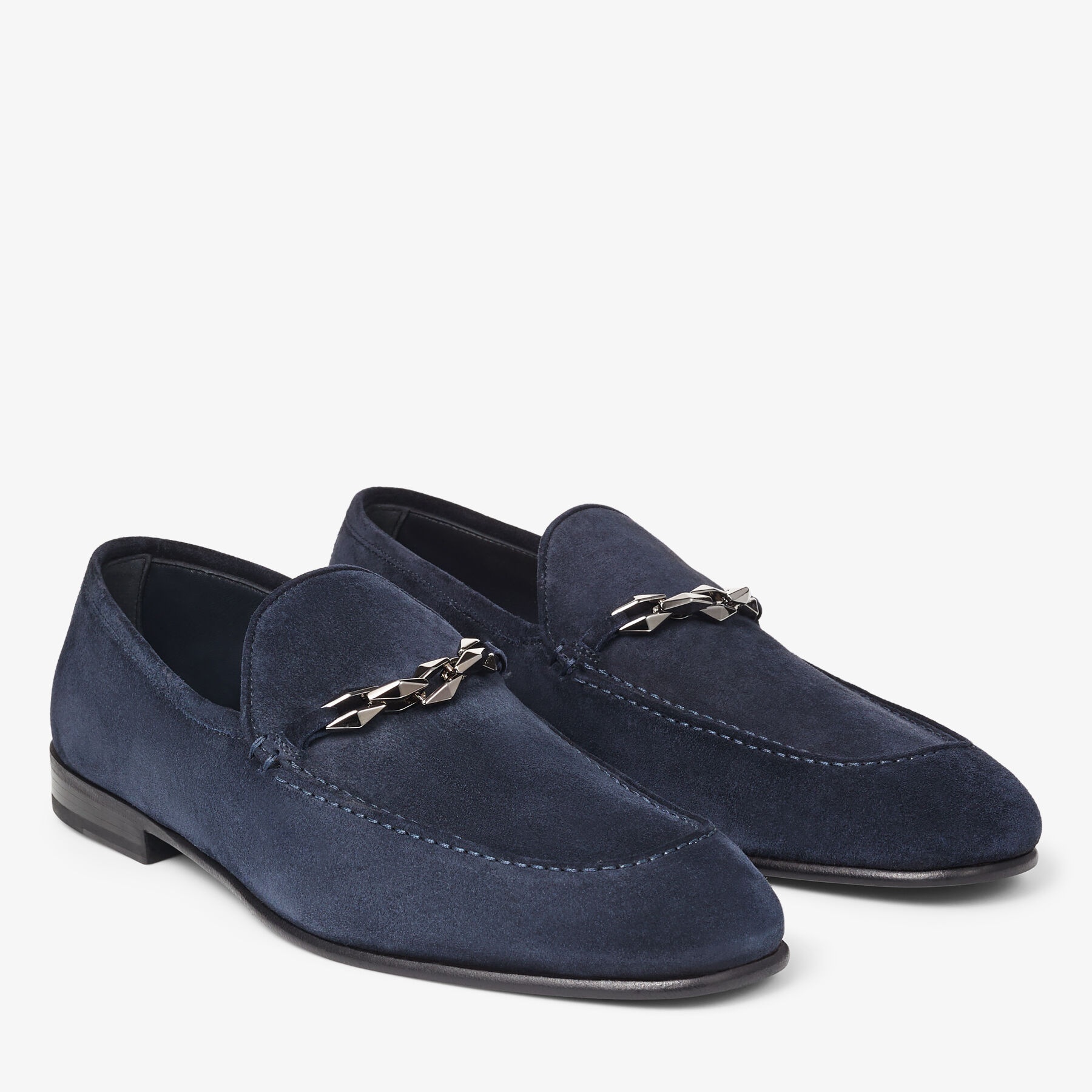 Marti Reverse
Navy Velvet Suede Loafers with Chain Embellishment - 2