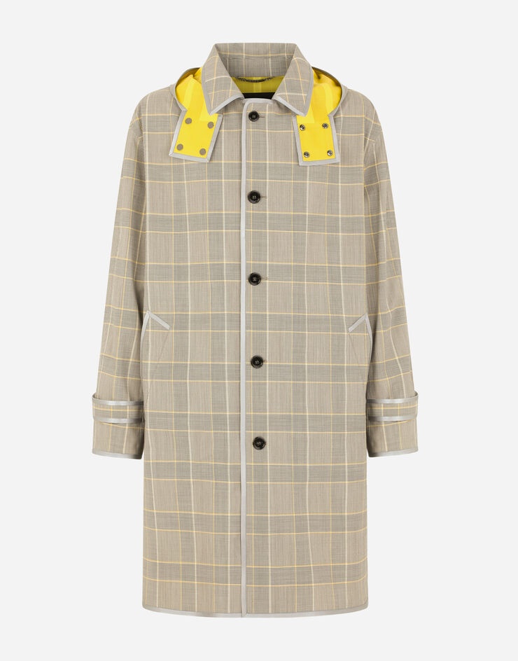 Glen plaid trench coat with hood - 3