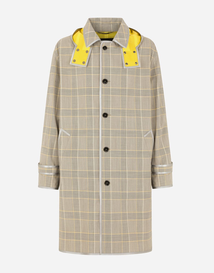 Glen plaid trench coat with hood - 3