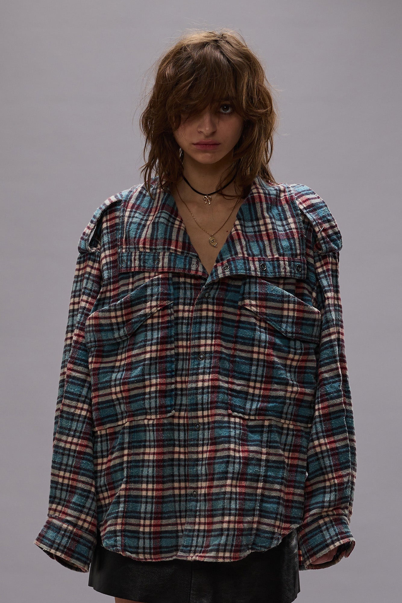 HIGH NECK SHIRT - BLUE PLAID - R13 - 9