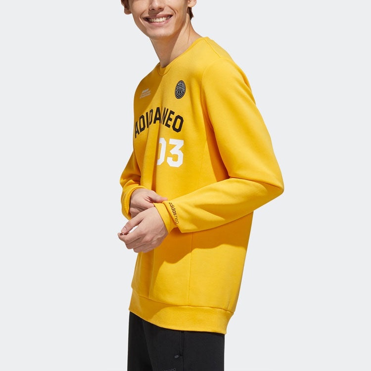 adidas neo M Cs Vrsty Sw Logo Printing Knit Sports Round Neck Pullover Yellow GJ8949 - 6