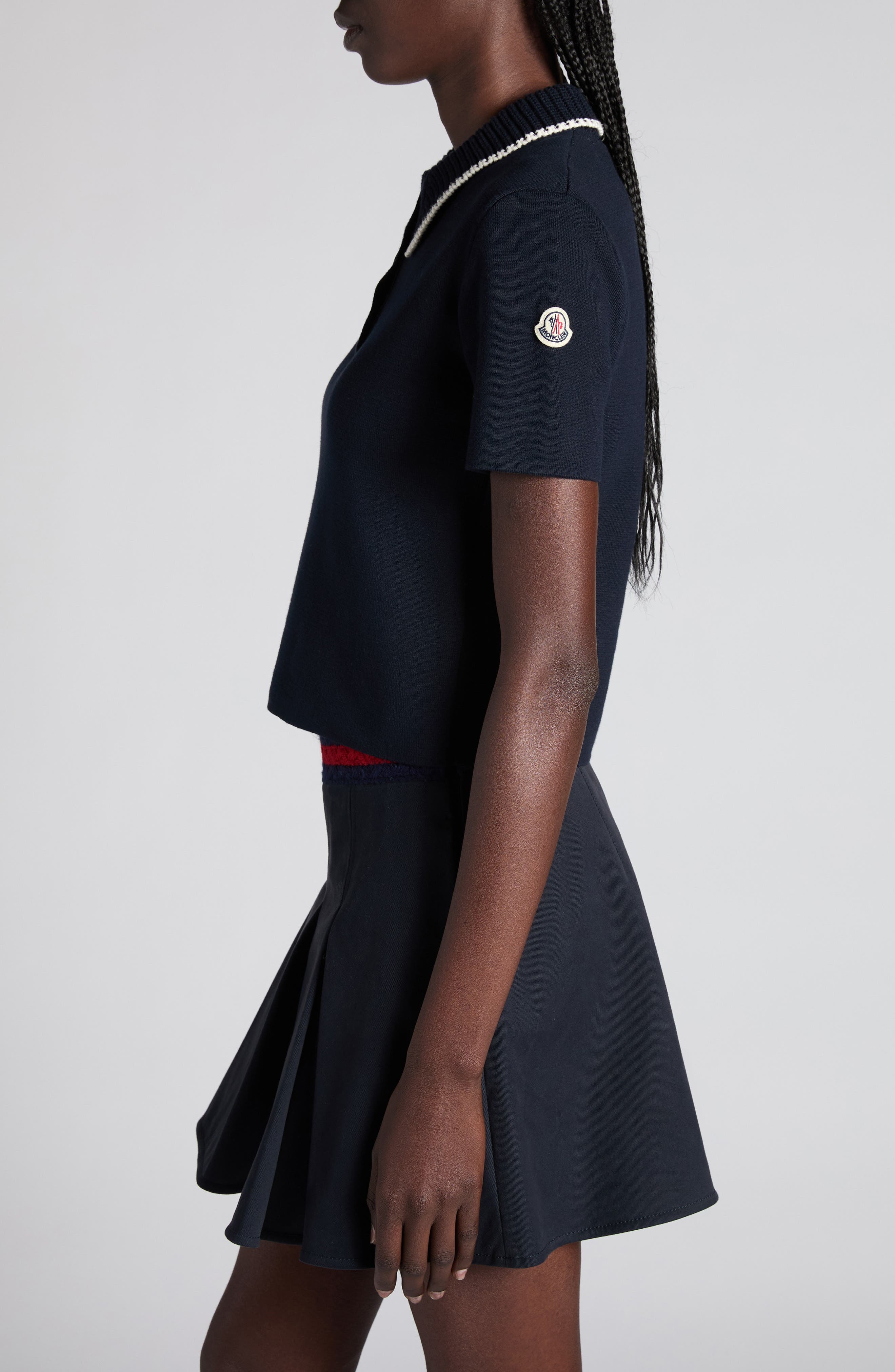 Moncler Knit Collar Cotton Polo in Navy Blue at Nordstrom - 4