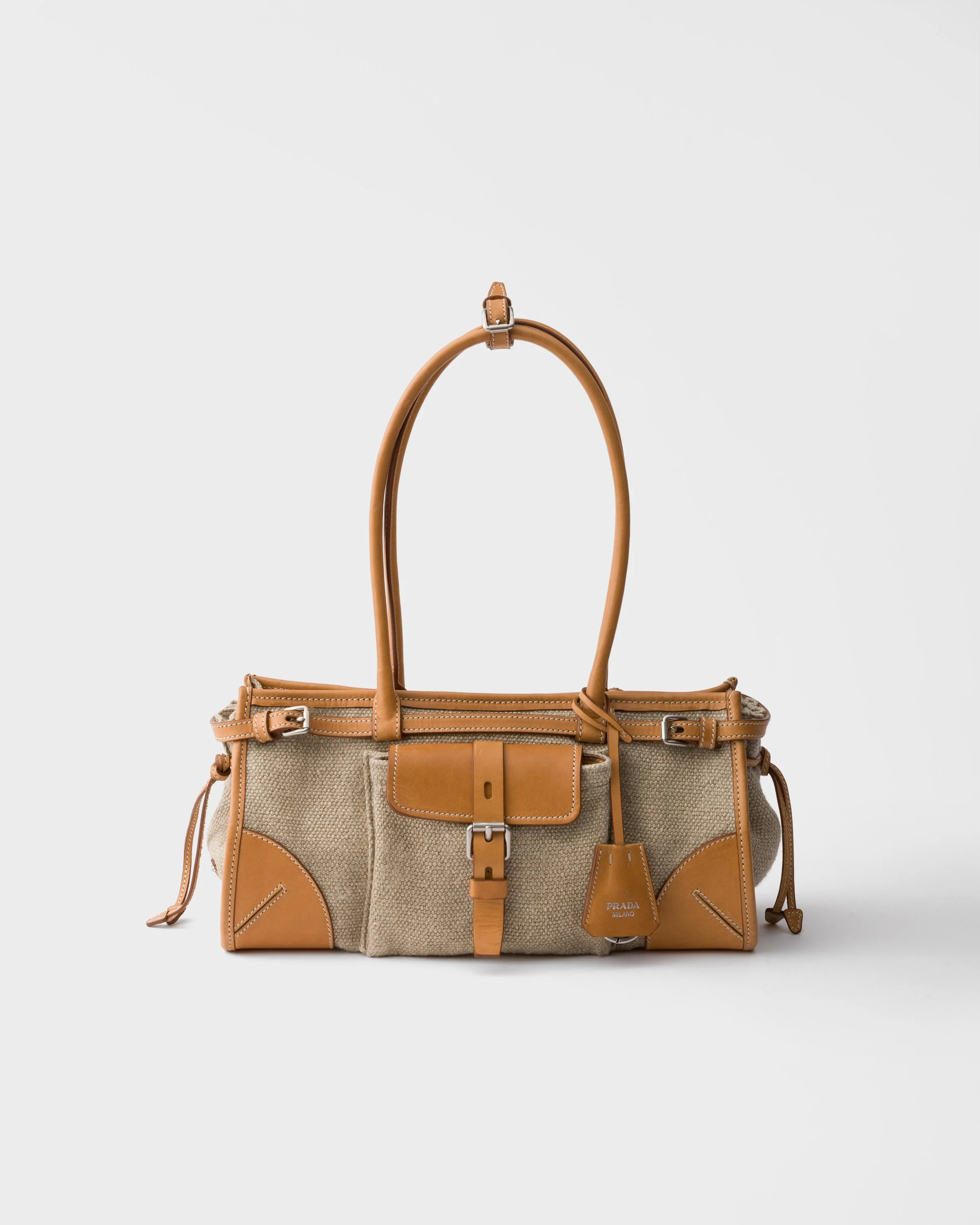 Prada Bonnie medium linen and leather handbag - 1