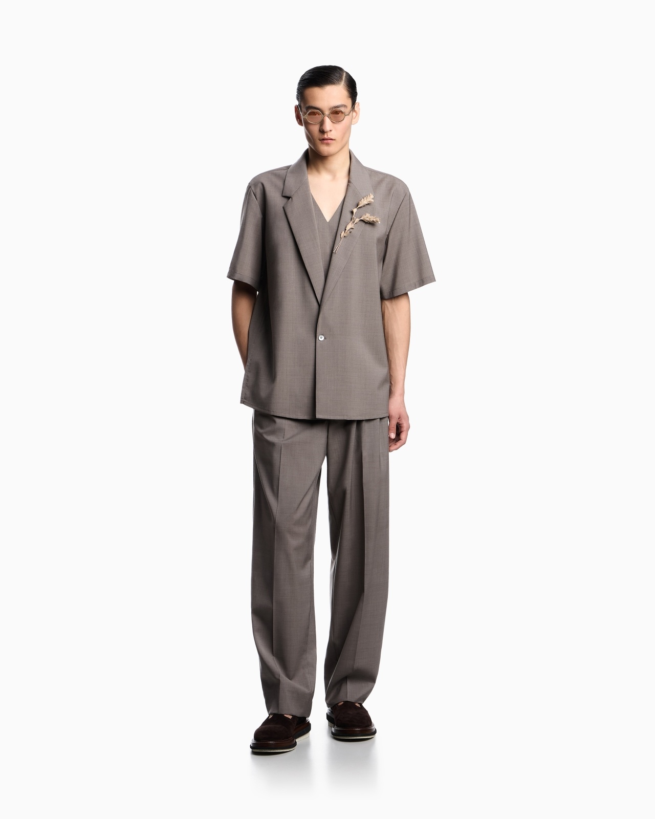 VIRGIN-WOOL CANVAS TWO-PIECE EFFECT SHIRT WITH LAPELS - 2