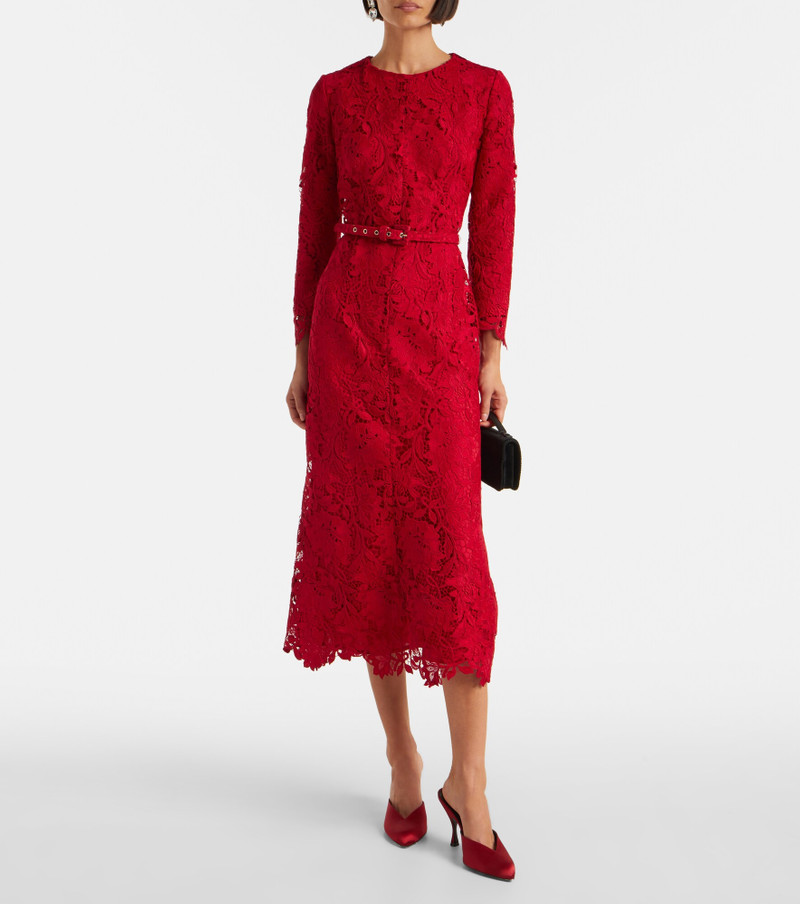 Monique Lhuillier Belted lace midi dress outlook