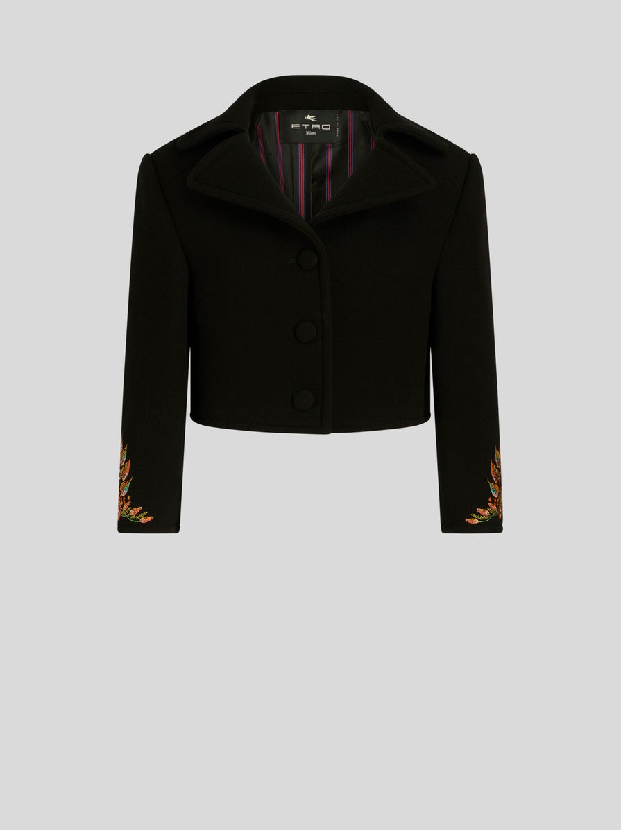 CROPPED JACKET WITH EMBROIDERED FOLIAGE - 1