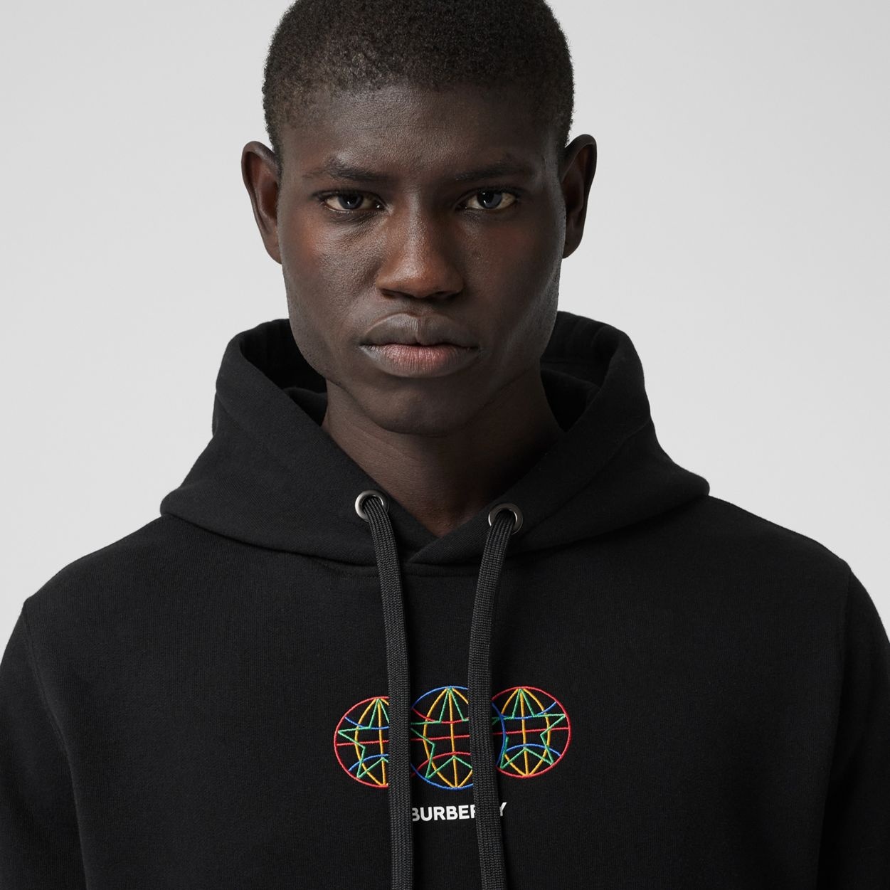 Embroidered Globe Graphic Cotton Hoodie - 3