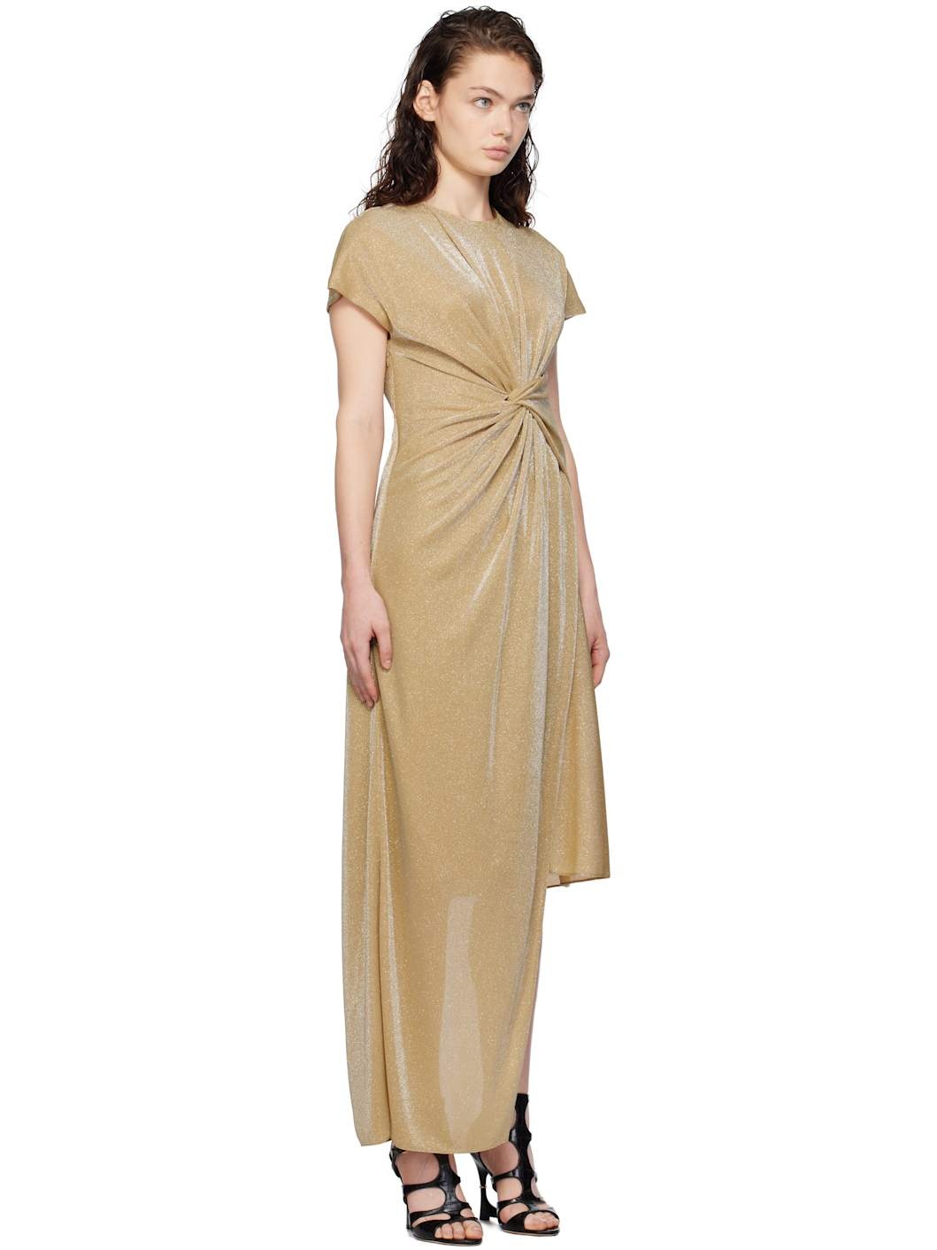 Gold Asymmetrical Lurex Maxi Dress - 2
