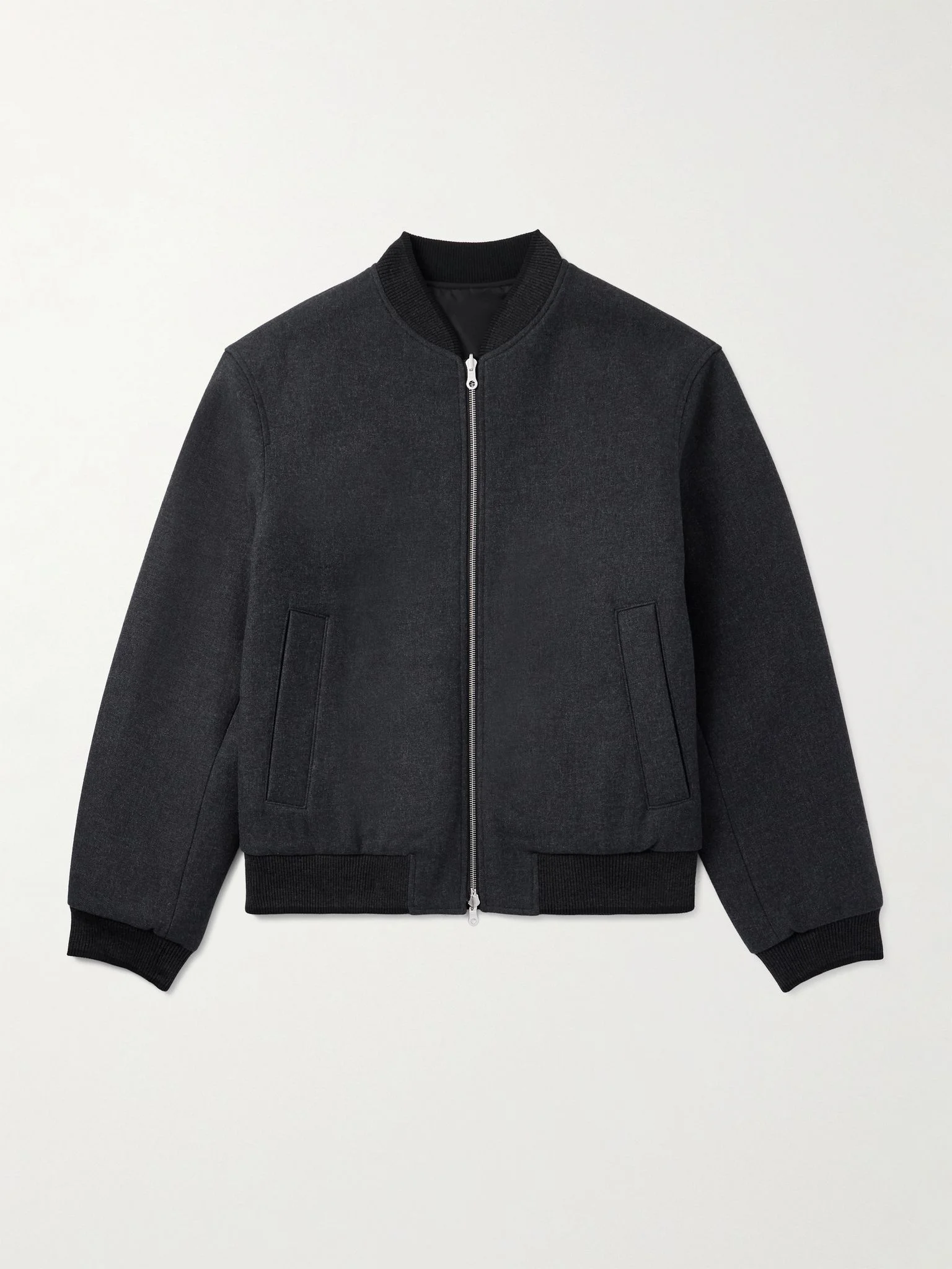 Reversible Brushed-Twill and Printed Matte-Satin Bomber Jacket Dark gray - 1