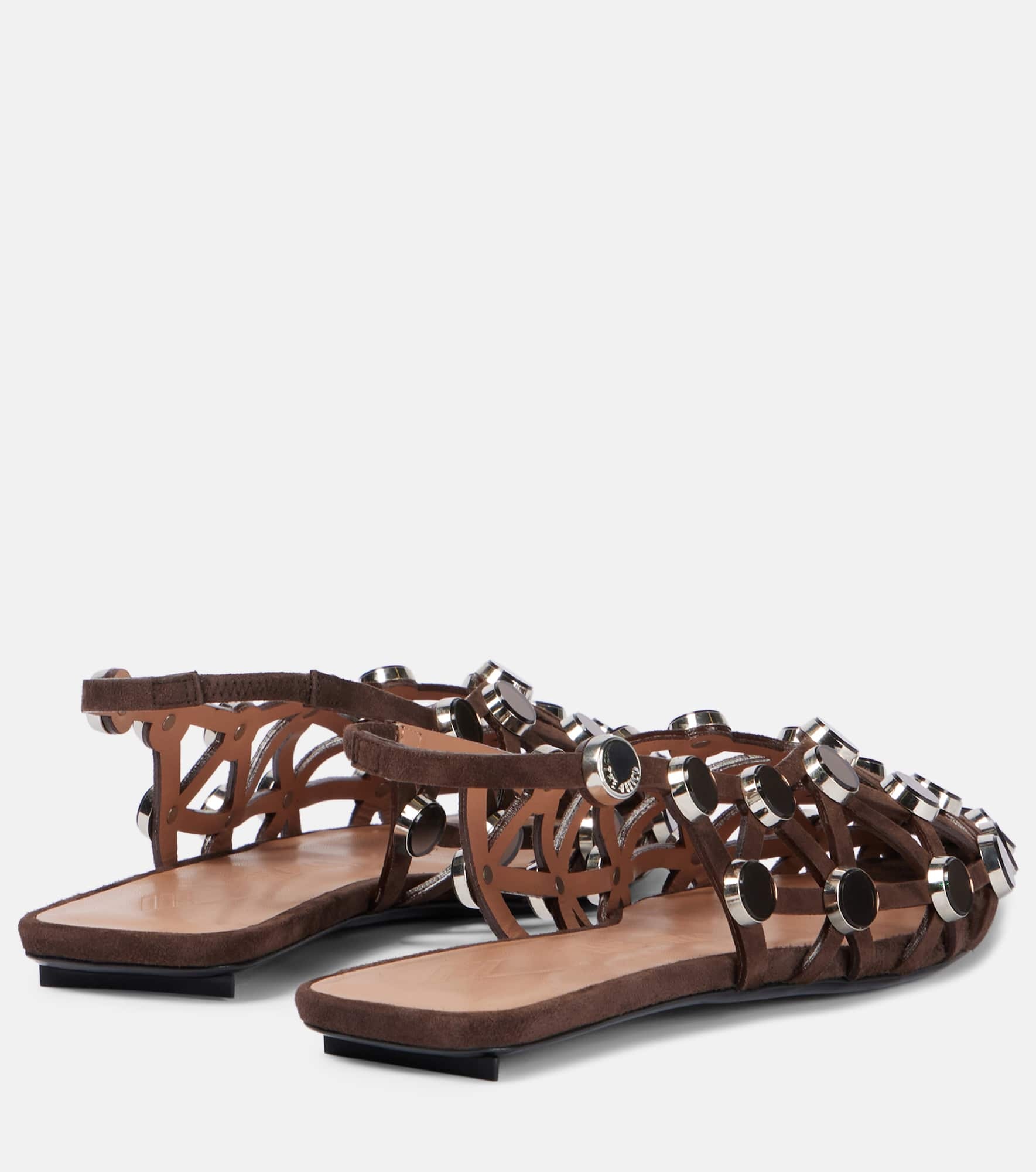 Grid embellished suede slingback flats - 2