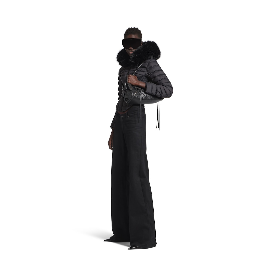 Women's Hooded Corseted Puffer in Black - 2