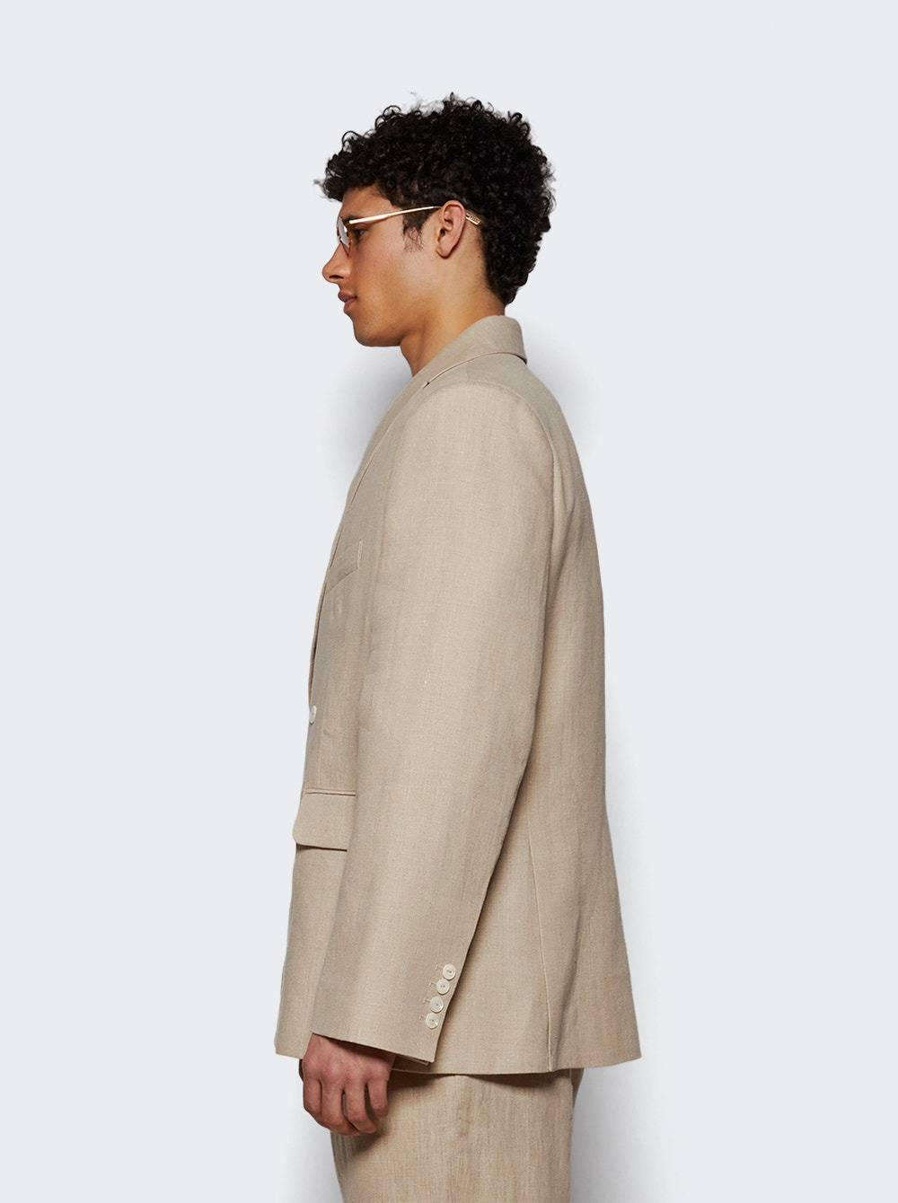 Lightweight Double Breasted Suit Jacket Wheat - 3
