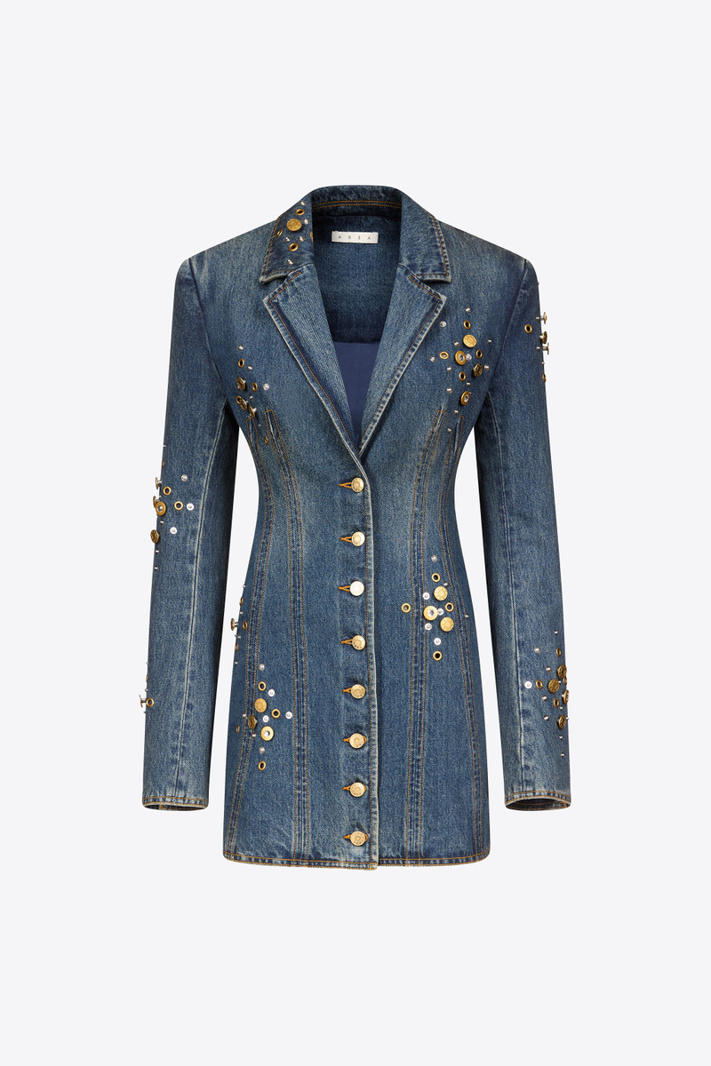 CRYSTAL BUTTON STUDDED BLAZER DRESS - 1