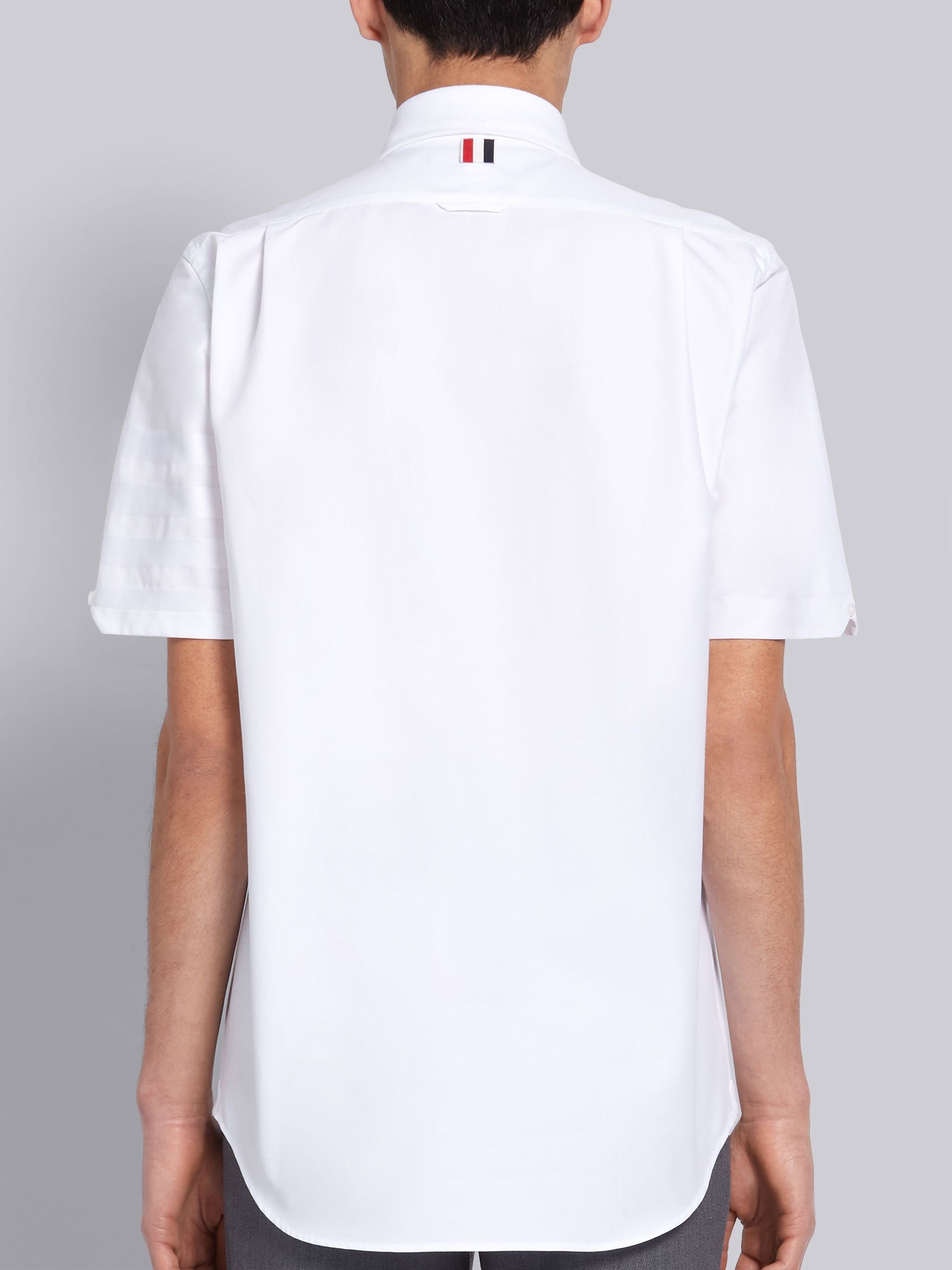 White Cotton Poplin Short Sleeve Satin Weave 4-Bar Shirt - 4