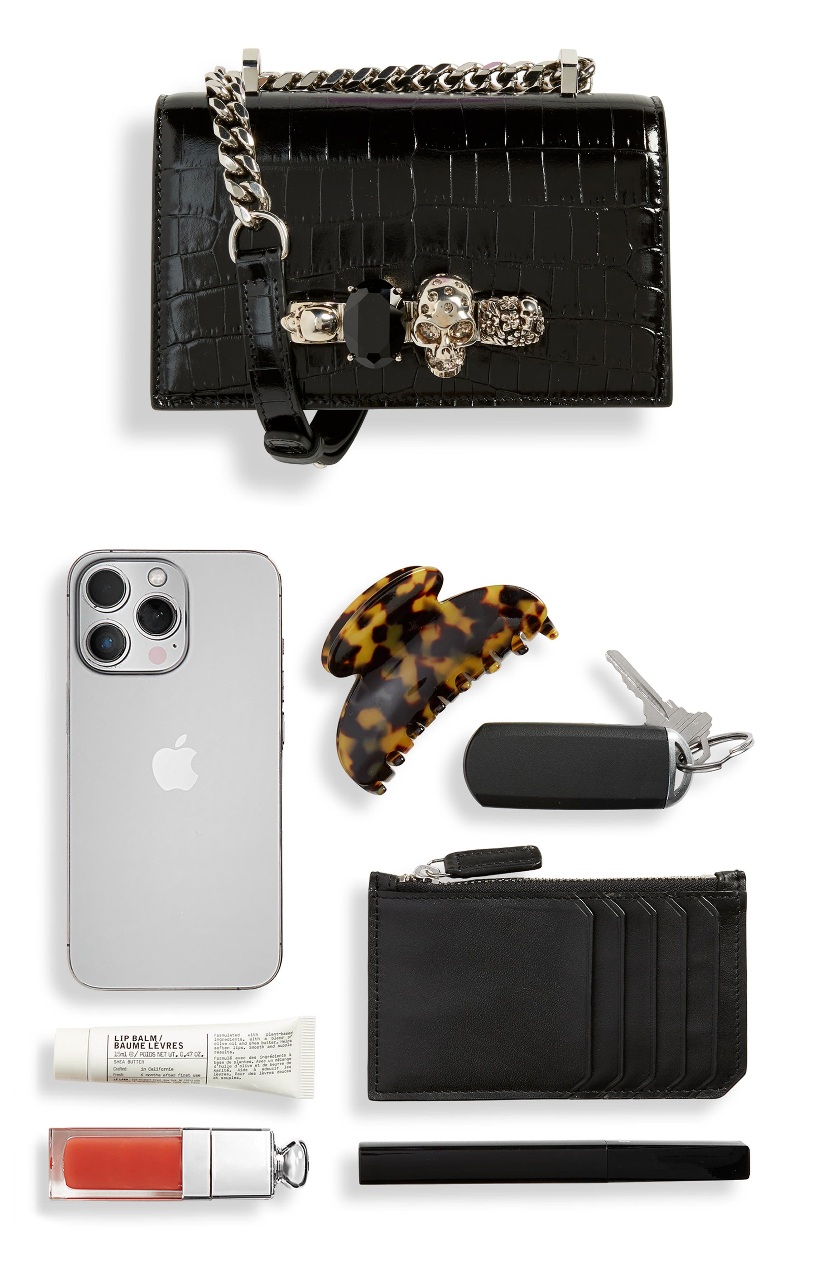 McQueen Mini Jeweled Croc Embossed Leather Crossbody Bag in Black at Nordstrom - 8