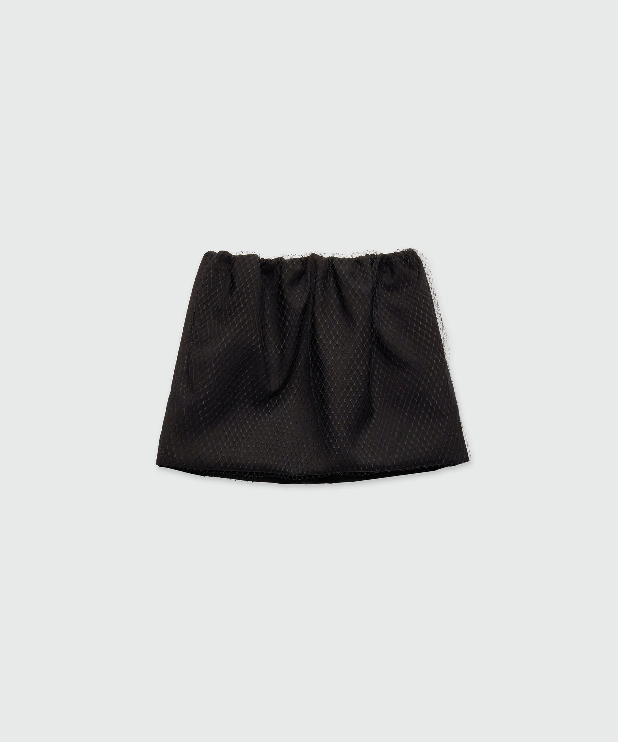 Black miniskirt in cool wool with tulle layer - 1