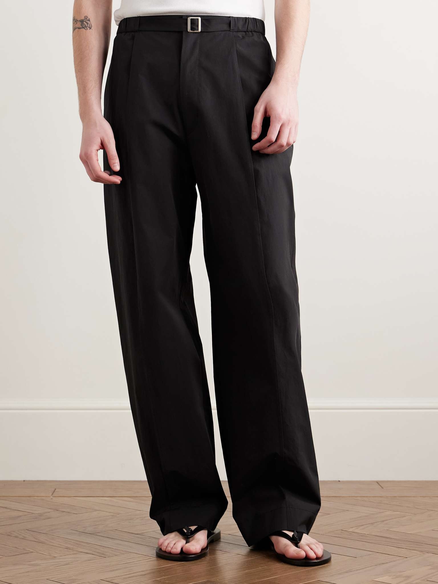 Straight-Leg Belted Pleated Poplin Trousers - 3