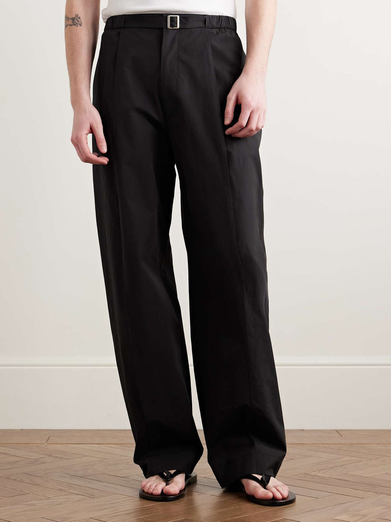 Straight-Leg Belted Pleated Poplin Trousers 3