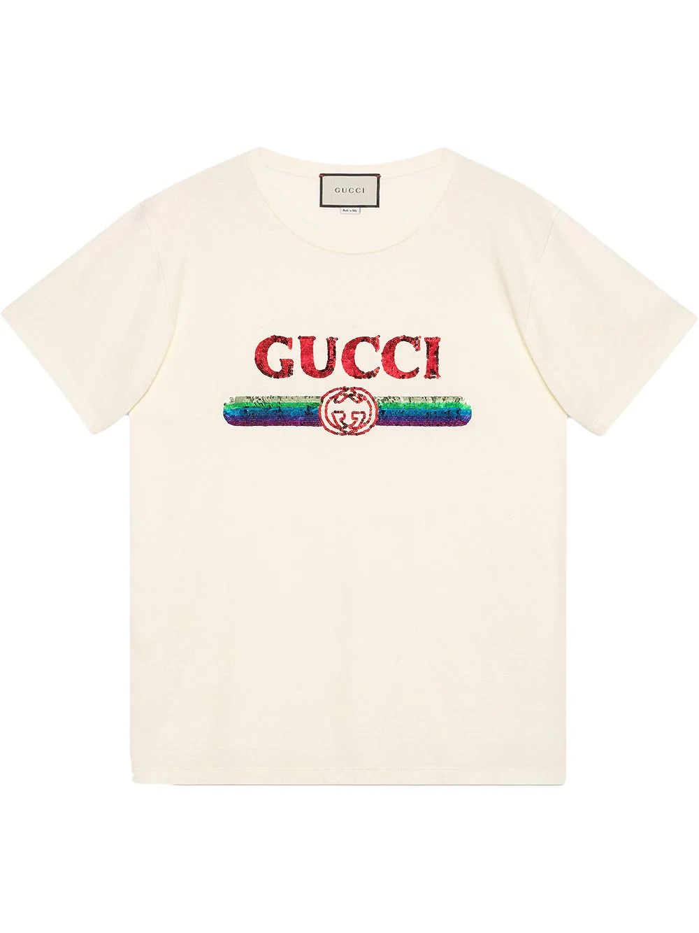 Oversize T-shirt with sequin Gucci logo - 1