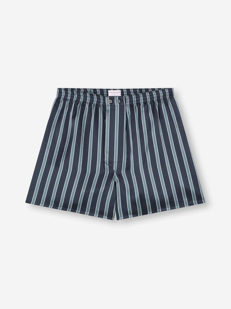 Derek Rose Men's Classic Fit Boxers Silk Navy Blue & Blue Stripe outlook