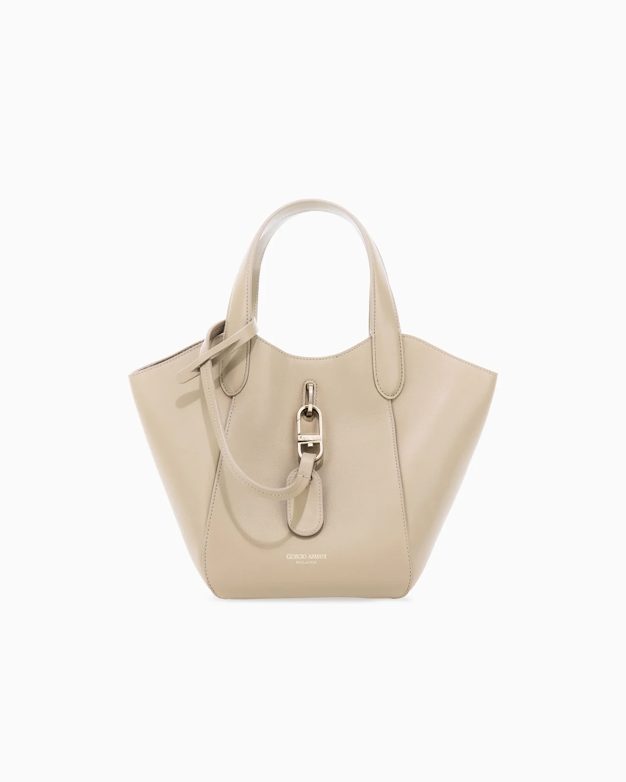 LEATHER HANDBAG WITH A GEOMETRIC BASE AND A SNAP-HOOK CLASP - 1