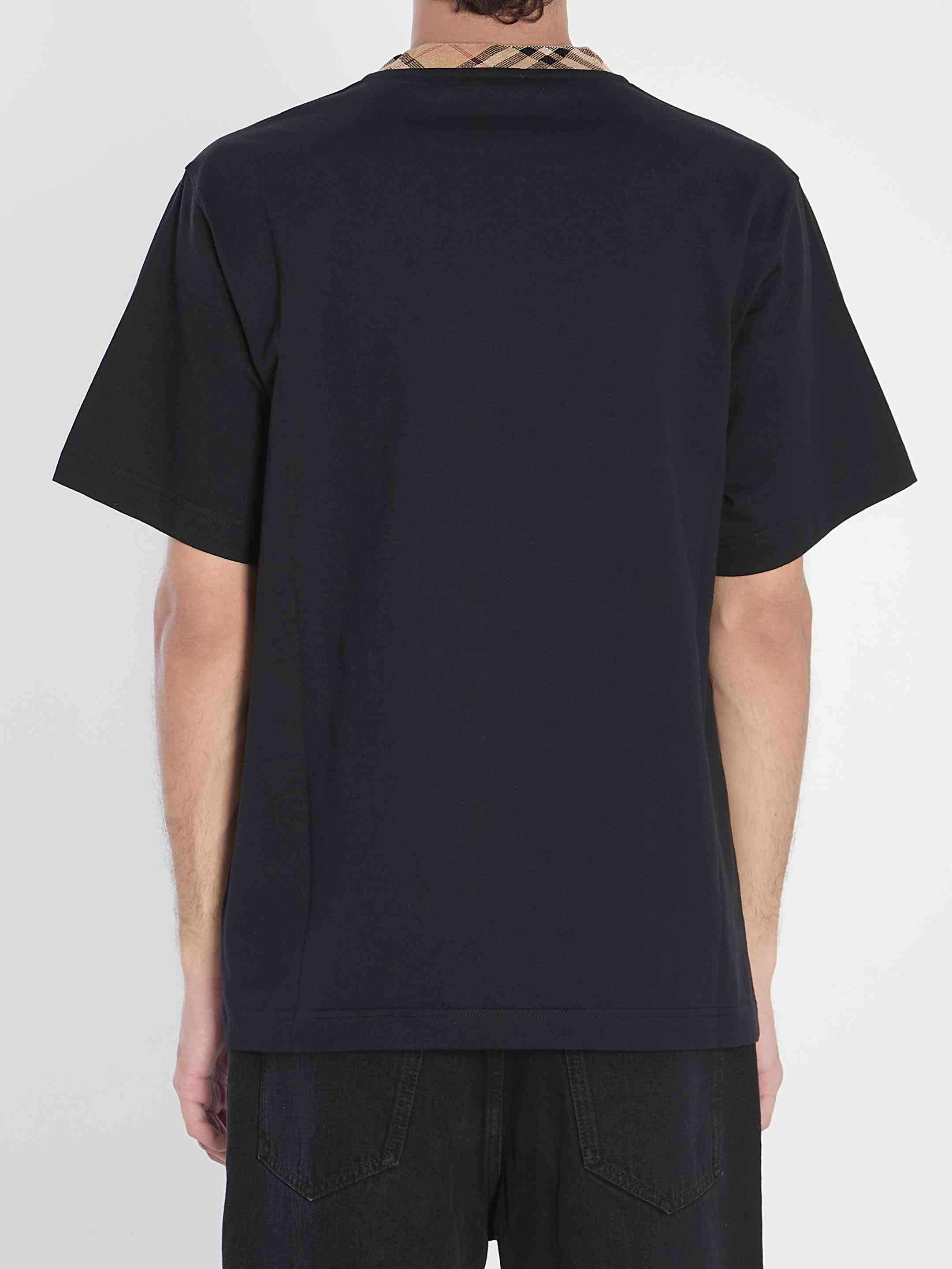 Burberry Men Cotton T-Shirt With Check Collar - 4