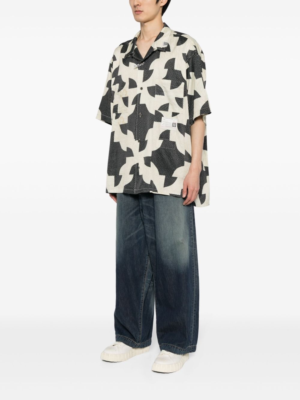 patchwork-pattern cuban-collar shirt - 3