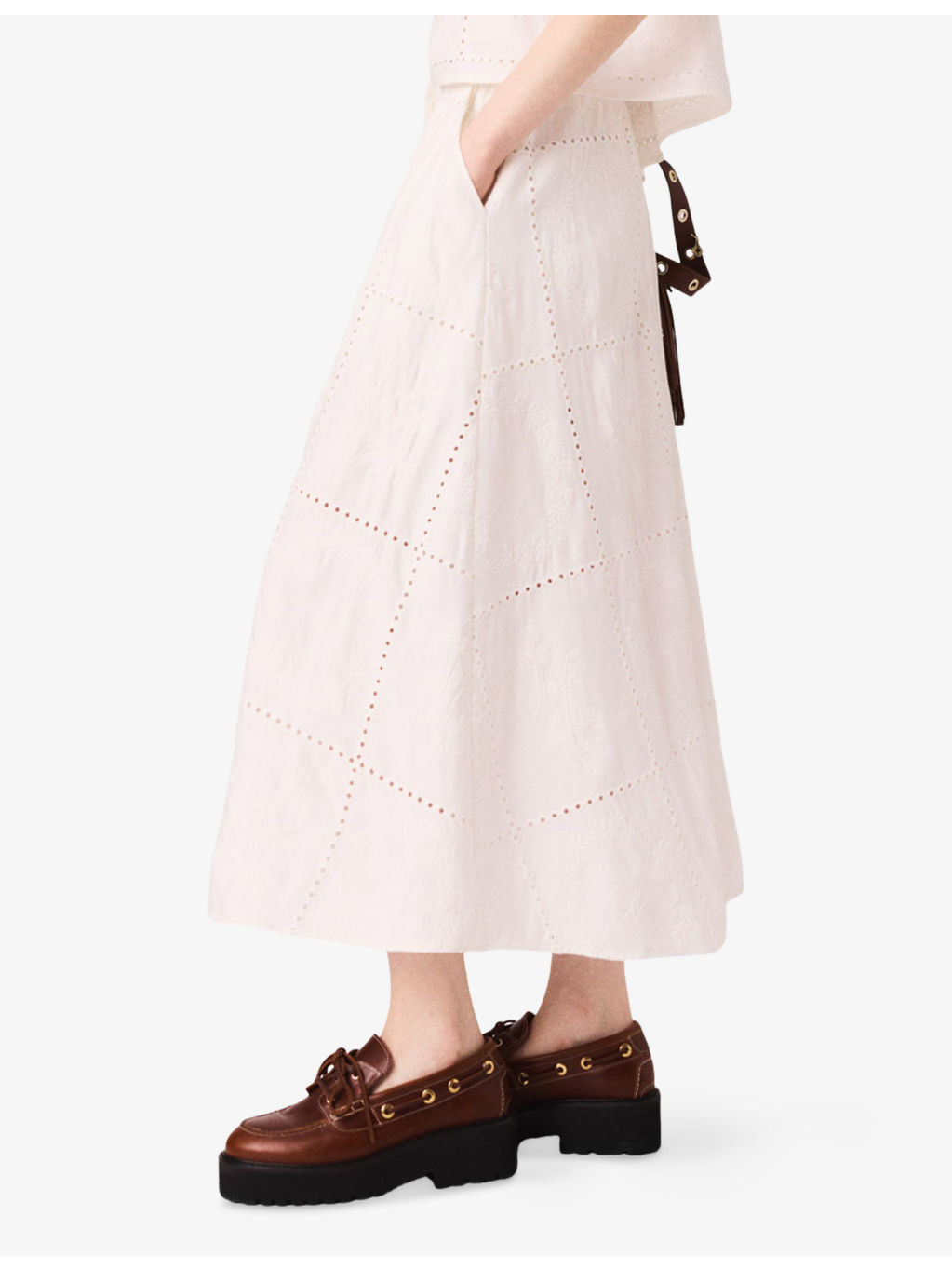 Elasticated-Waist Button-Down Embroidered Linen-Blend Midi Skirt - 3
