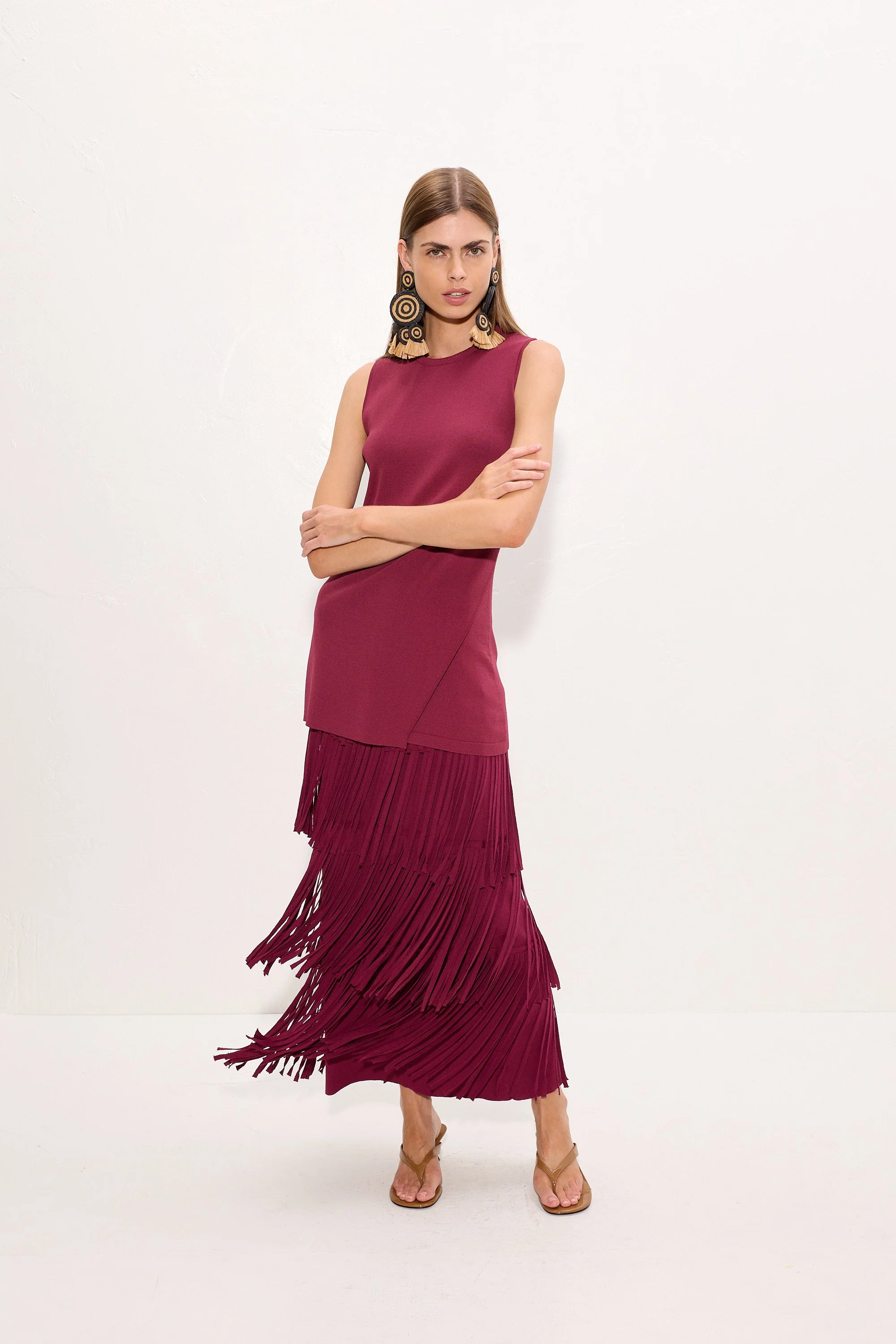 Za Za Knit Fringe Skirt In Pomegranate - 1