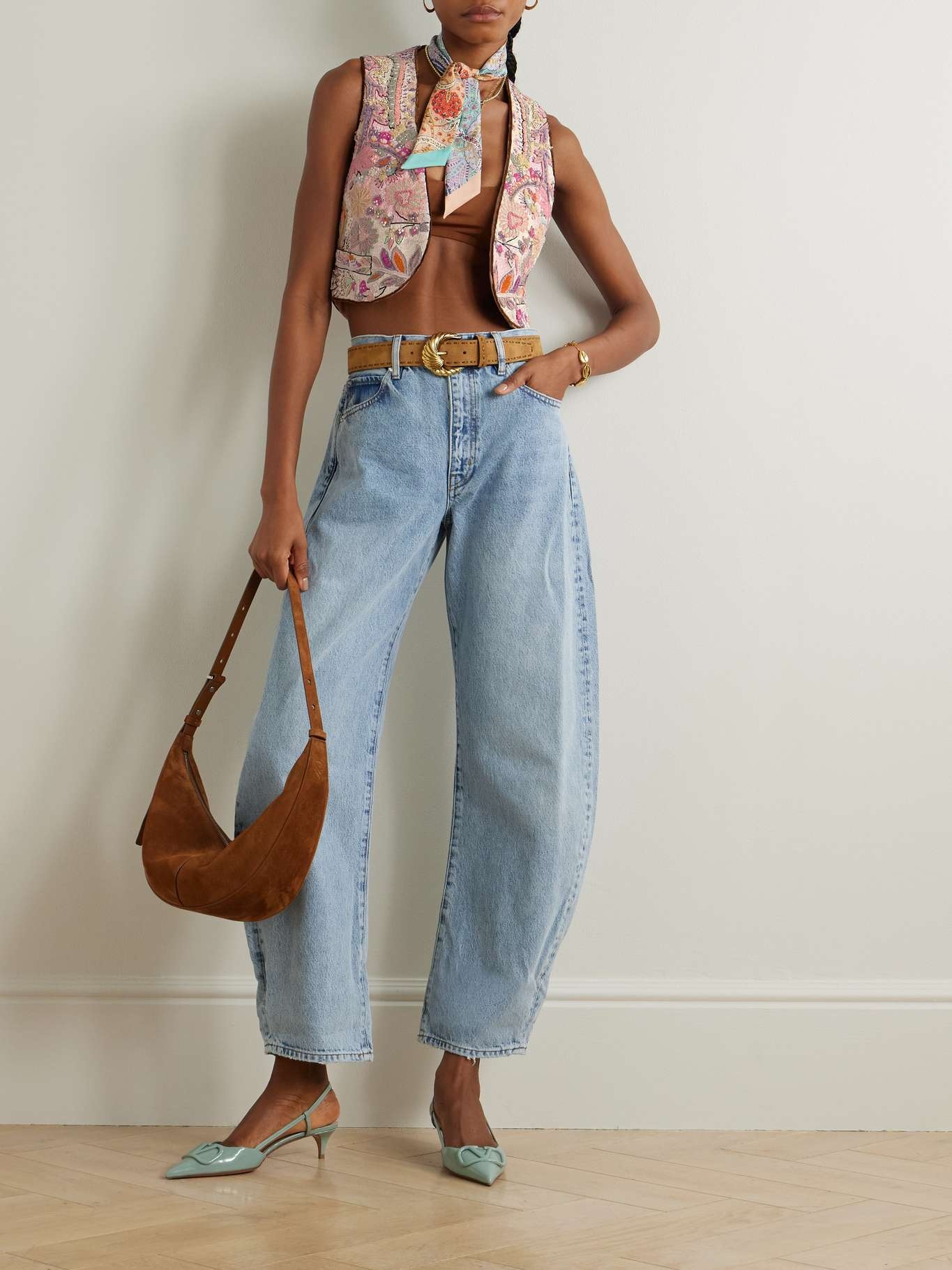 Cropped embellished linen-bouclé vest Pink - 2