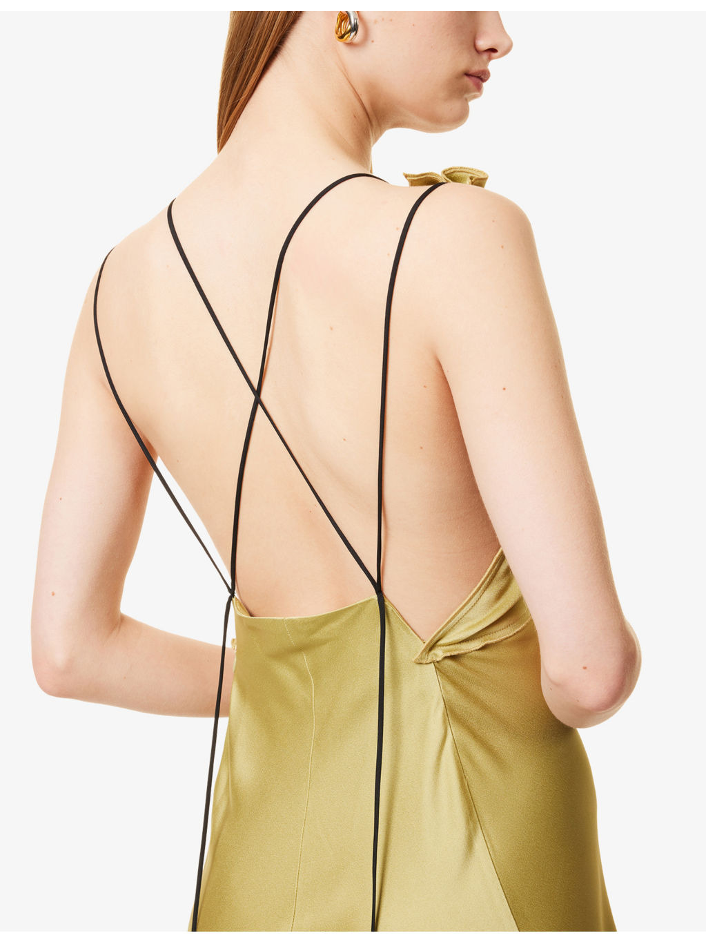 Gathered V-Neck Satin Maxi Dress - 5