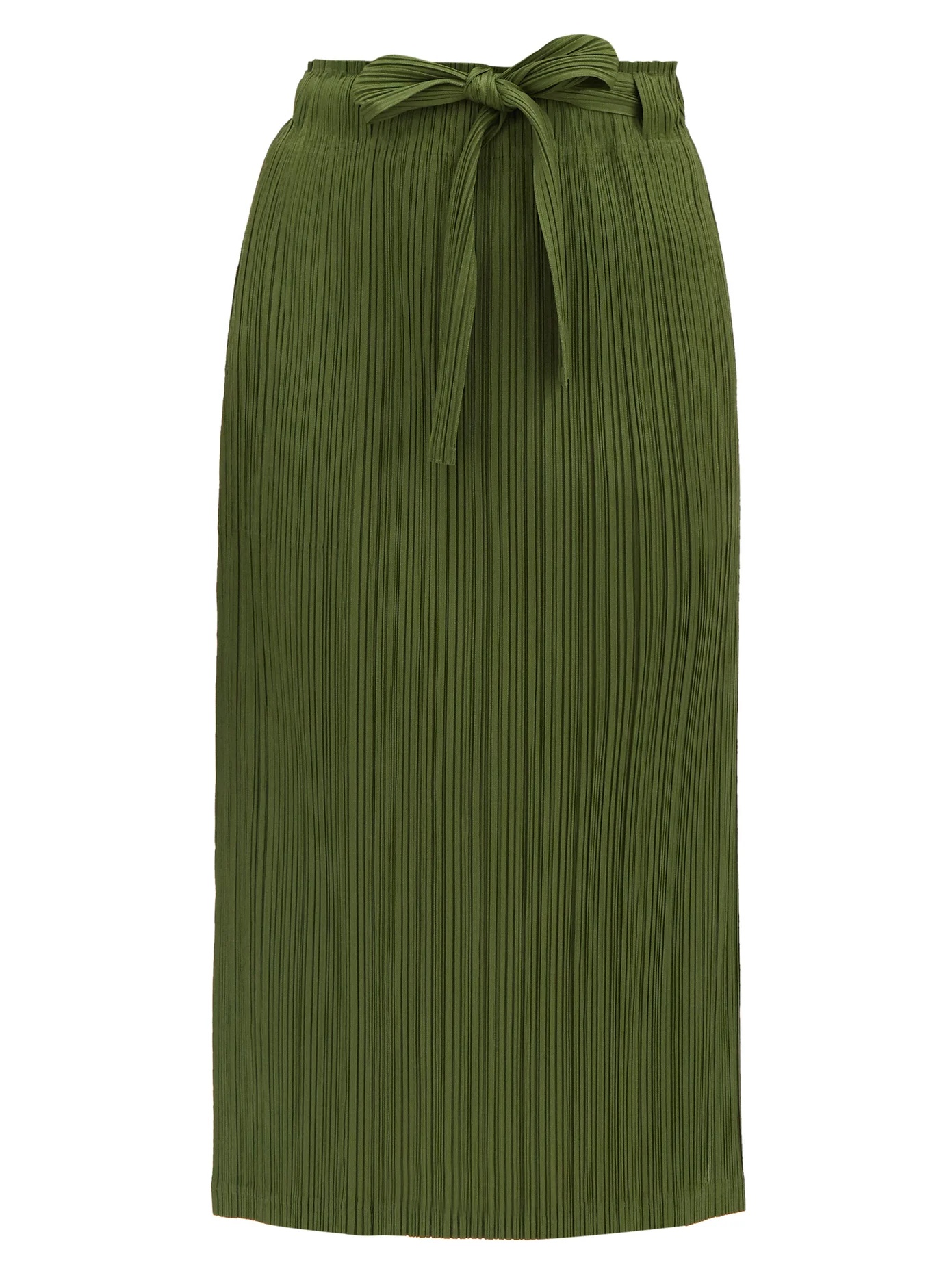 Sash-waist pleated-jersey midi skirt - 1