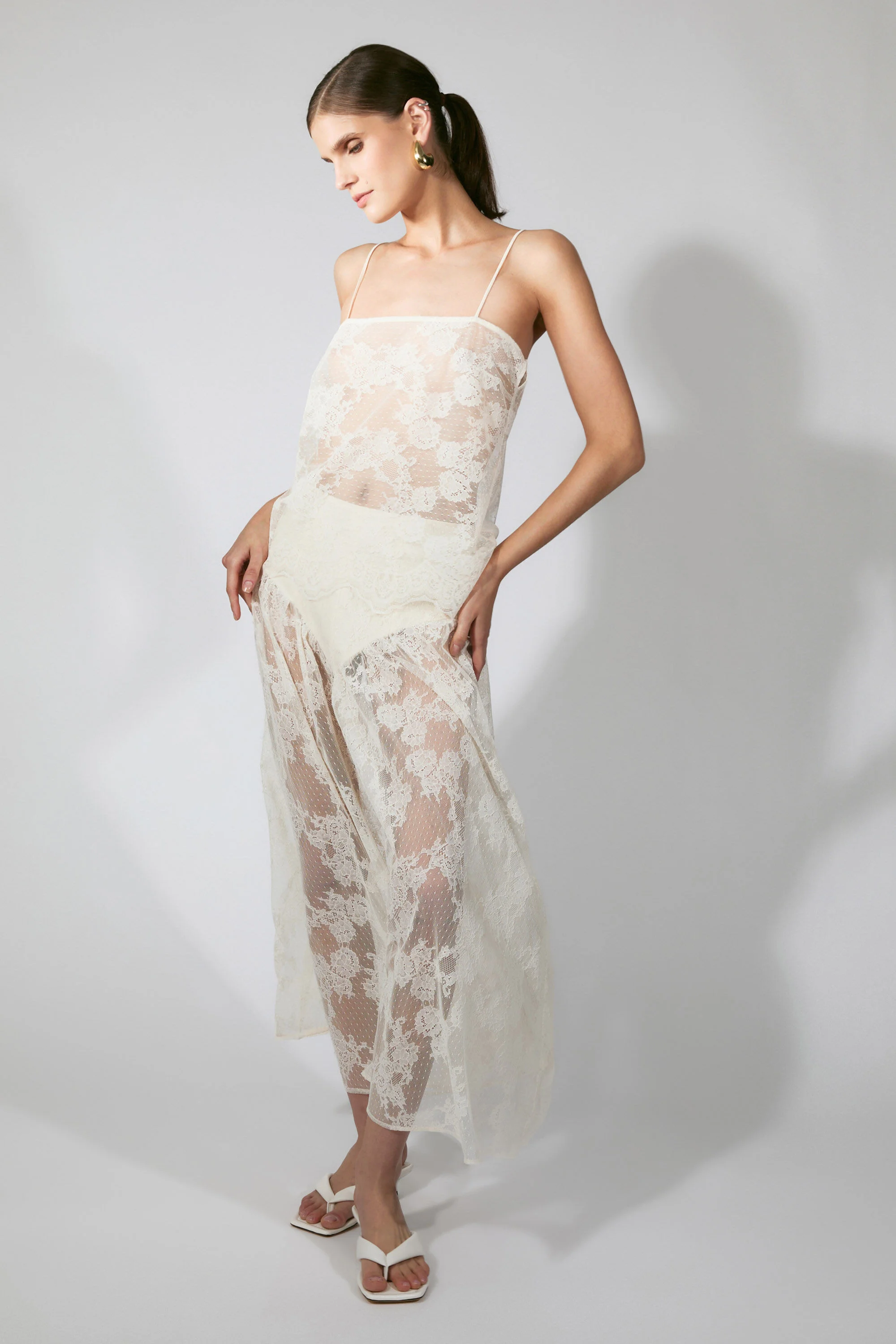 Hildie High Waisted Midi Skirt In Light Beige - 1