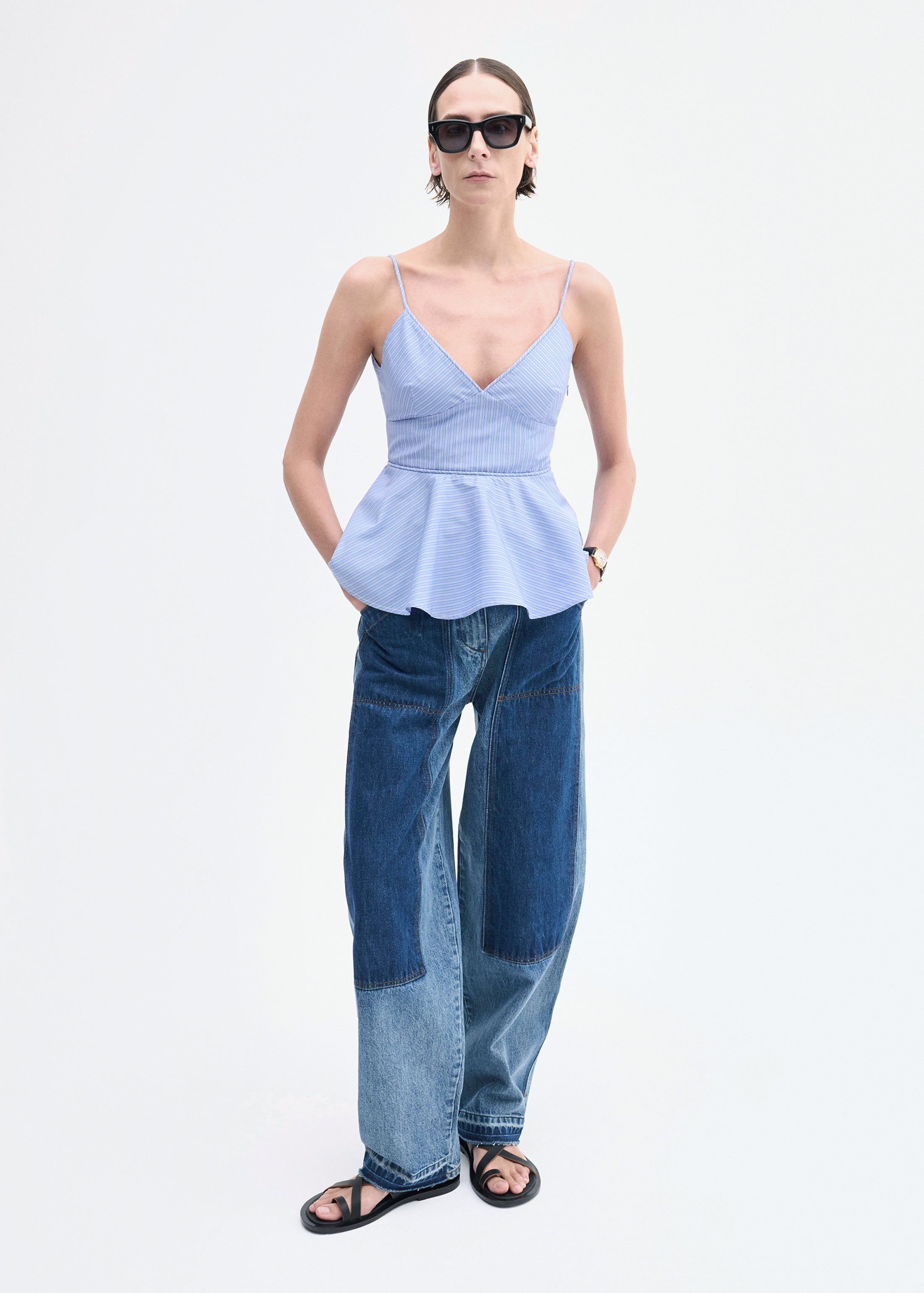 Peplum Camisole in Striped Poplin - 3
