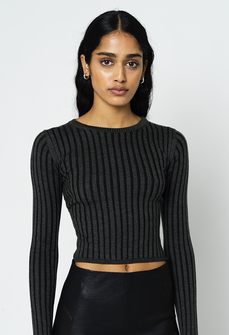 REVEAL SILK CASHMERE RIB CROPPED CREW 1