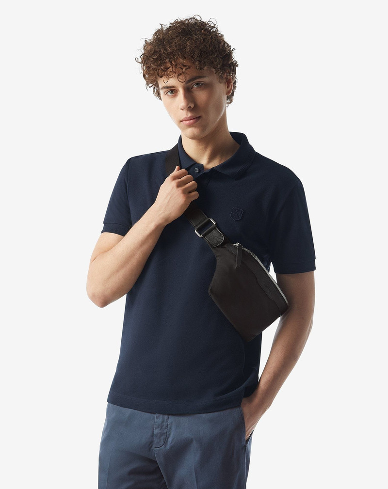 CORNELIANI Blue button-up cotton pique polo shirt outlook