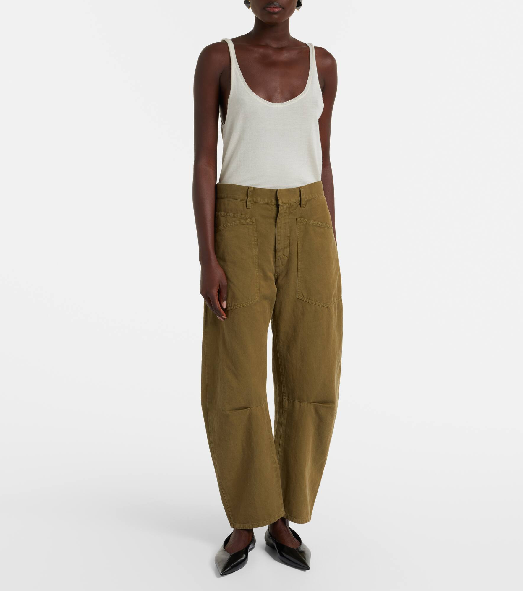 Shon cotton and linen barrel-leg pants - 7
