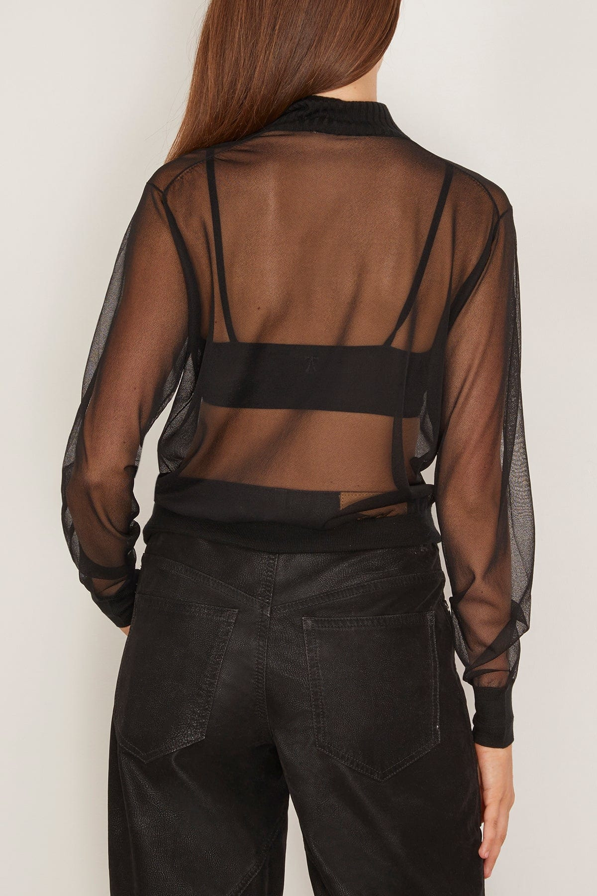 Sheer Mock Neck Top in Black - 4