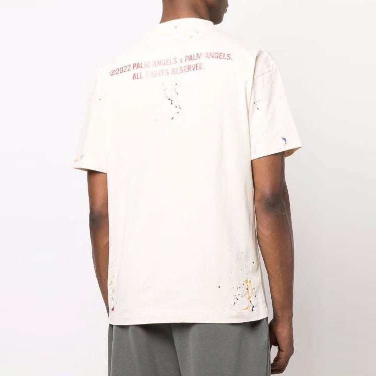 Palm Angels Palm Tree Painted T-shirt 'Off White Red' PMAA001S22JER0030325 - 4