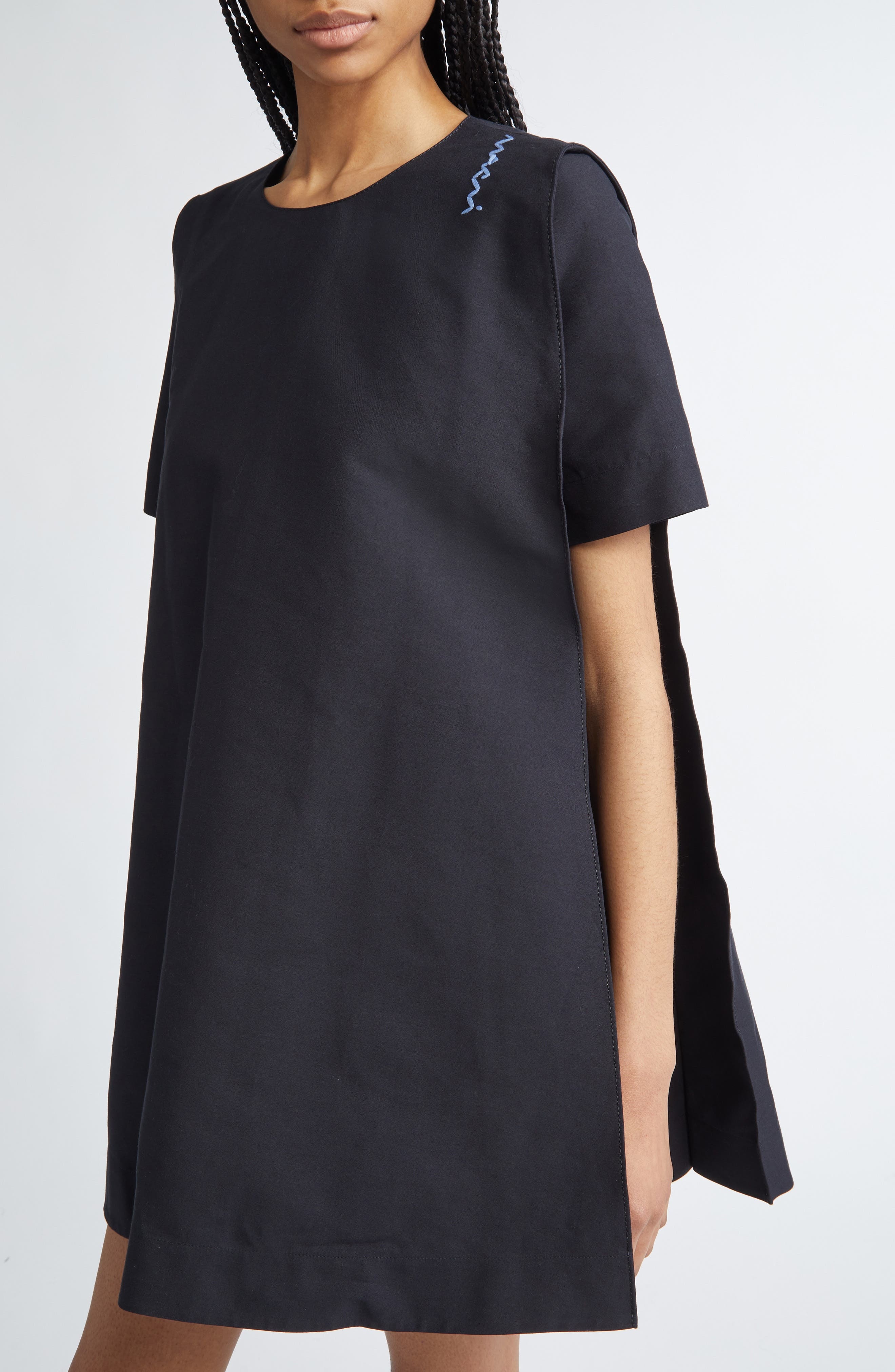 Marni Short Sleeve Cotton Cady A-Line Dress in Black at Nordstrom - 4