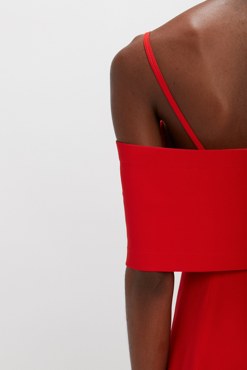 Off Shoulder Bandeau Dress in Tomato Red 8
