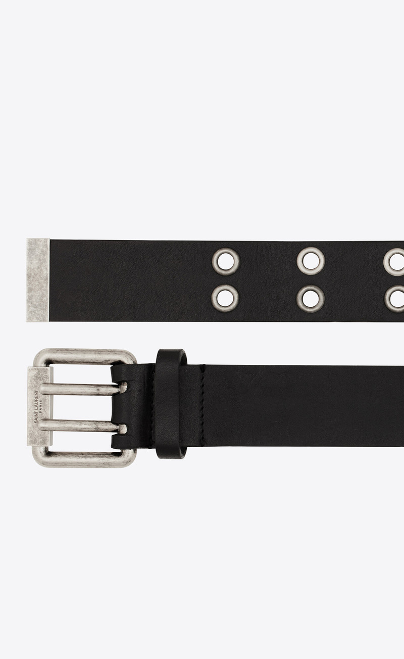 SAINT LAURENT motorcycle buckle wide belt in leather and metal outlook
