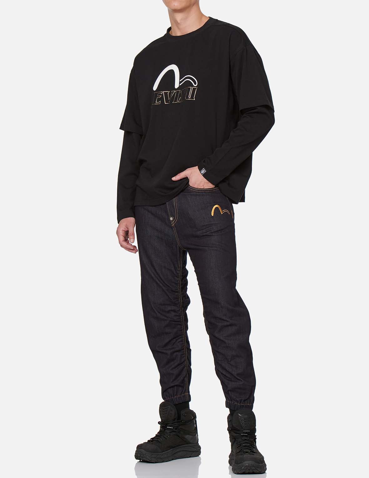 Ukiyo-E and Kamon Print 3D Jogger Jeans - 6
