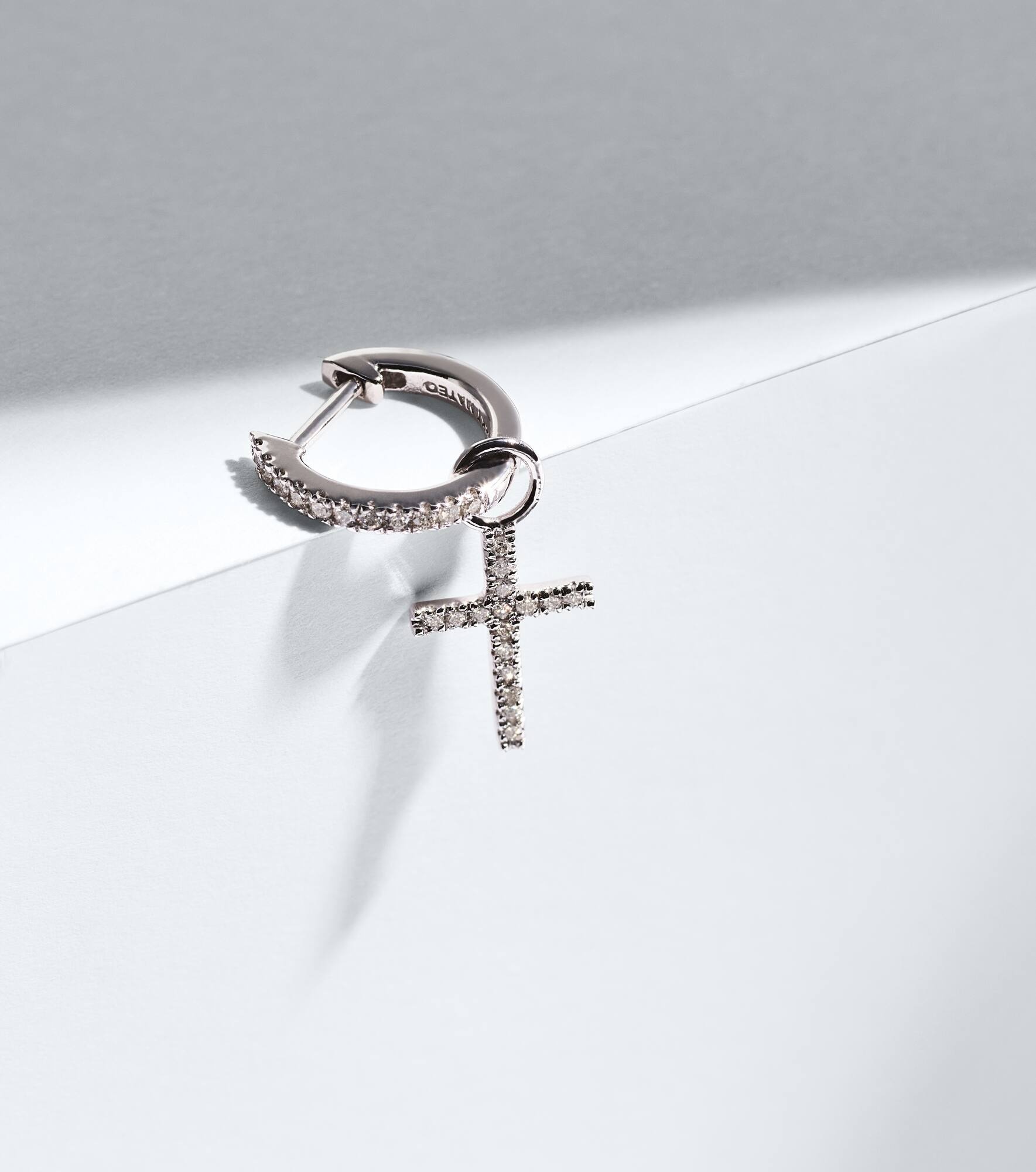 14kt white gold single hoop earring with diamonds - 5