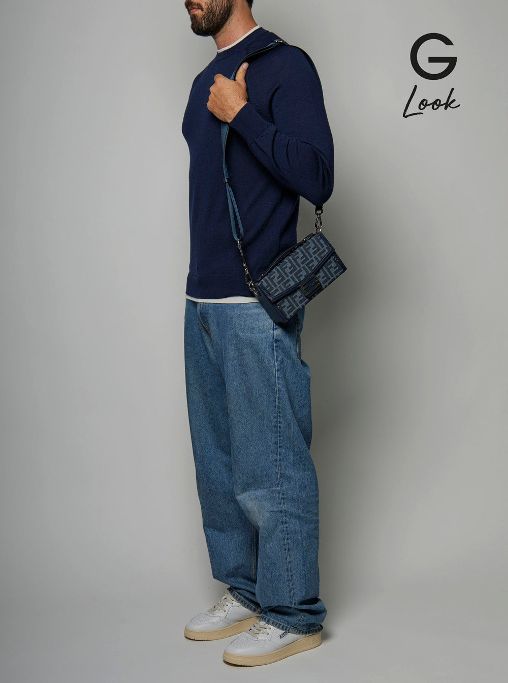 Fendi Men 'Baguette Soft Trunk' Blue Crossbody Bag In Ff Fabric Man - 6