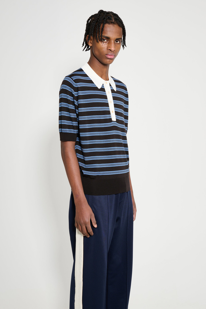WALES BONNER WALES BONNER BREEZE POLO DARK BROWN / BLUE / IVORY outlook