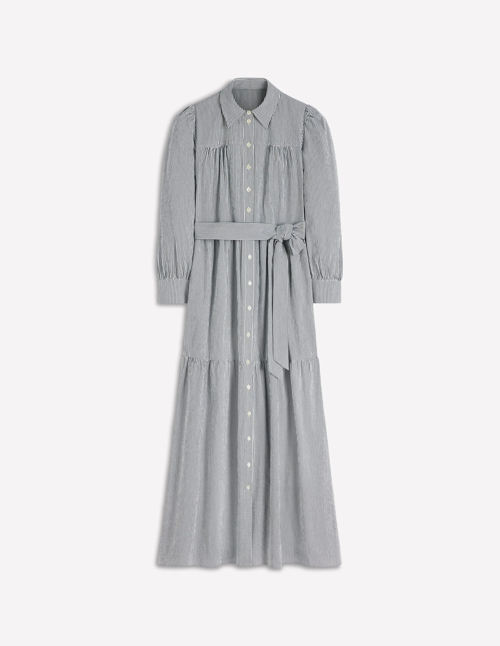 Ellie Cotton Maxi Shirt Dress-Texture Stripe - 1