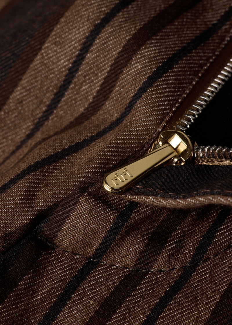Brown Stripe Pleated Cotton Shorts 5