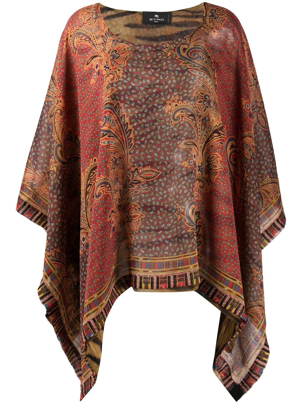 paisley-print silk poncho - 1